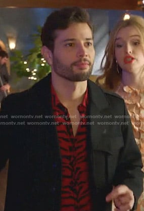 Sam's red zebra print shirt on Dynasty