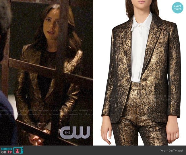 Sandro Floral Brocade Notch Lapel Blazer worn by Abigael Jameson-Caine (Poppy Drayton) on Charmed