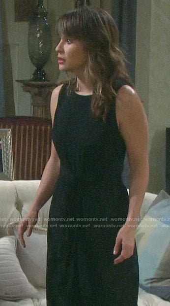 Sarah’s black sleeveless tie waist jumpsuit on Days of our Lives