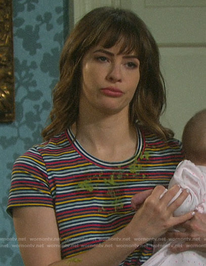 Sarah’s rainbow striped tee on Days of our Lives