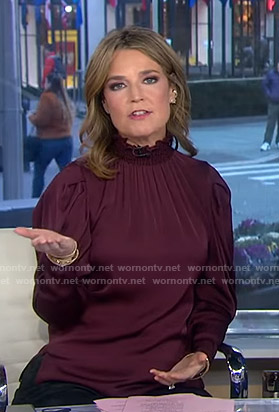 Savannah’s burgundy smocked neck blouse on Today