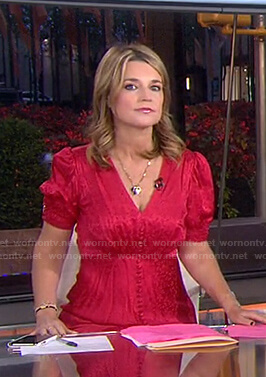 Savannah’s red button front v-neck dress on Today