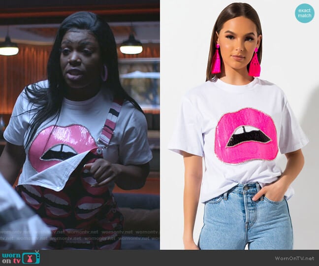 Bite Me Lip T-Shirt by Akira Label worn by Porsha Taylor (Ta'Rhonda Jones) on Empire