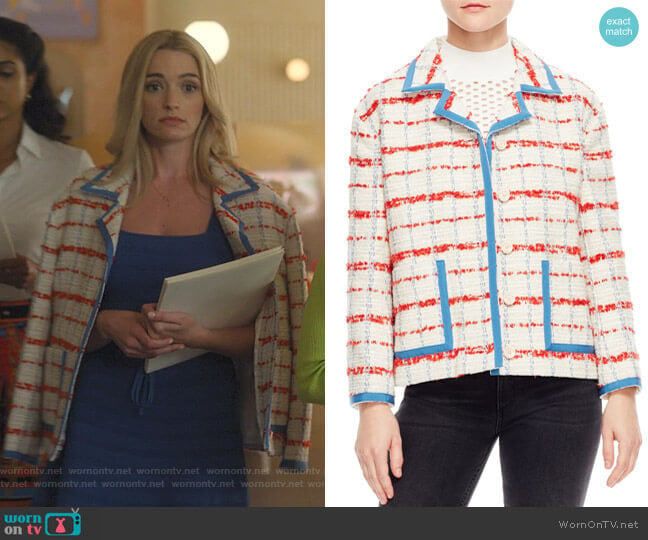 Idaline Tweed Crop Jacket by Sandro worn by Alison B (Brianne Howey) on Dollface