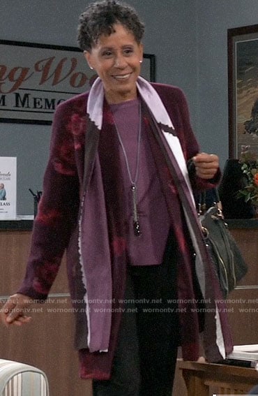 Stella’s burgundy floral jacket on General Hospital