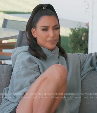 Kim’s teal hoodie on Keeping Up with the Kardashians