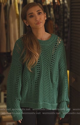 Madison’s green open knit sweater on Dollface