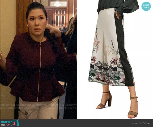 Ted Baker Karllaa Willow Print Culottes worn by Sherri Kansky (Ruthie Ann Miles) on All Rise