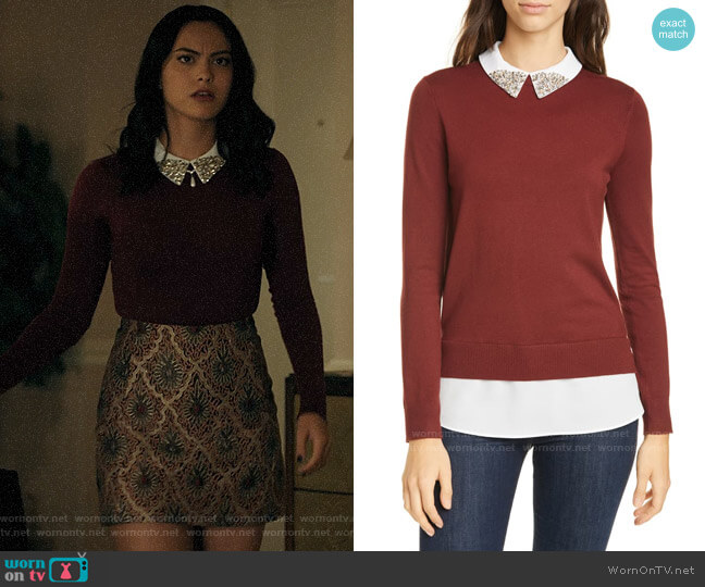 Ted Baker Liaylo Sparkle Collar Layered Sweater worn by Veronica Lodge (Camila Mendes) on Riverdale