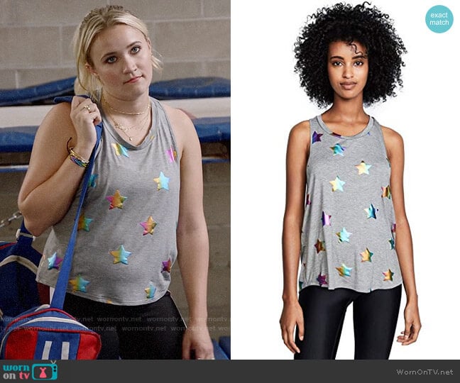 Terez Rainbow Star Foil Tank Top worn by Roxy Doyle (Emily Osment) on Almost Family