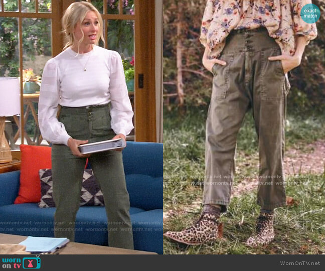 The Great Ruffle Armies High Rise Pants worn by Gemma (Beth Behrs) on The Neighborhood
