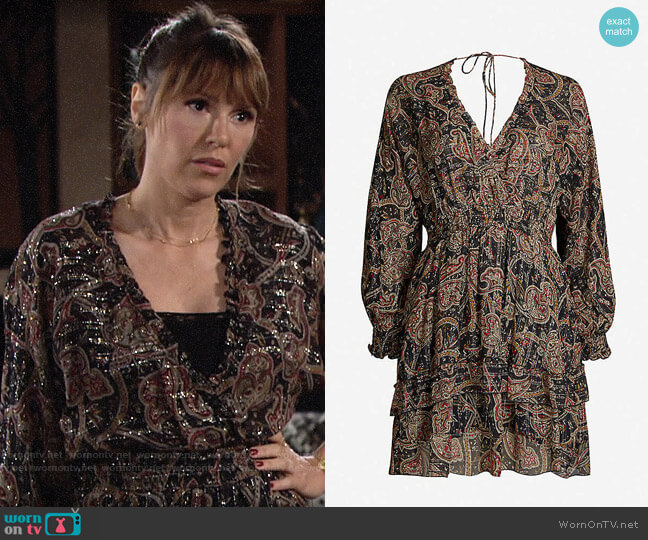 The Kooples Printed Light Black Dress worn by Chloe Mitchell (Elizabeth Hendrickson) on The Young and the Restless