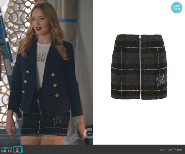 Tartan Tweed Wool-Blend Skirt by The Kooples worn by Kirby Anders (Maddison Brown) on Dynasty