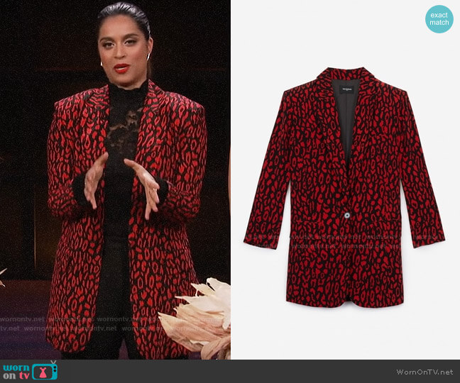 The Kooples Leopard Print Floaty Jacket worn by Lilly Singh on A Little Late with Lilly Singh