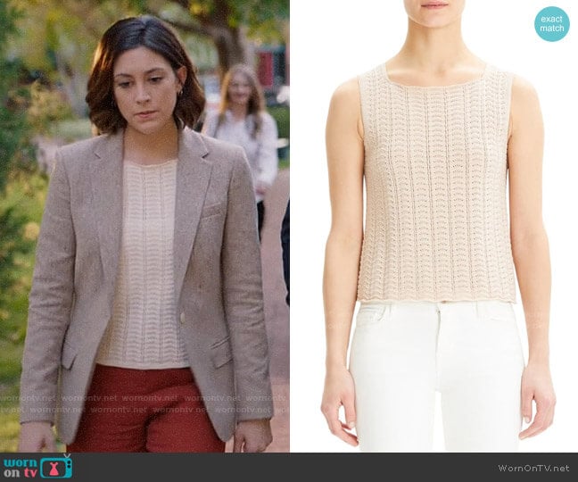 Theory Crochet Sleeveless Cotton Blend Sweater worn by Sydney Strait (Caitlin McGee) on Bluff City Law