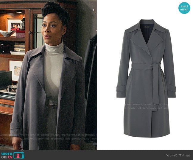 Theory Oaklane Trench Coat worn by Lola Carmichael (Simone Missick) on All Rise