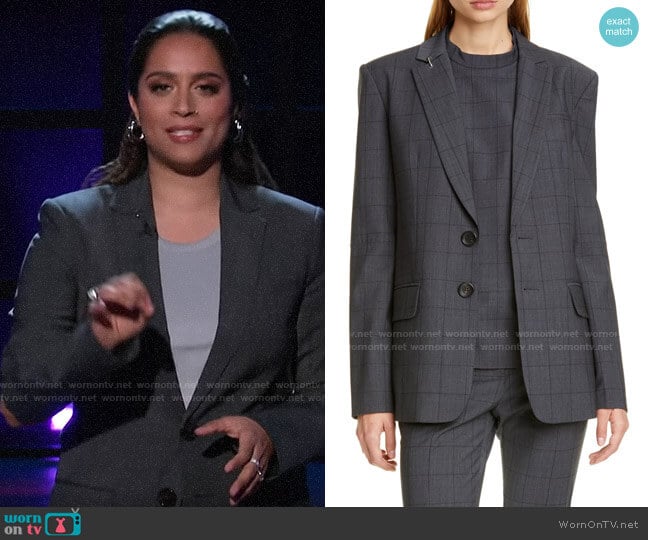 Lilly Singh’s blazer with elbow cutouts on A Little Late with Lilly Singh