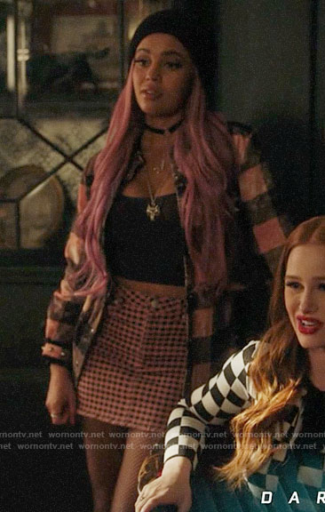 Toni’s pink checked shirt and skirt on Riverdale