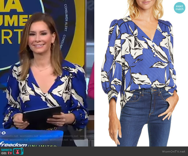 Milan Floral Silk Blouse by Veronica Beard worn by Rebecca Jarvis  on Good Morning America