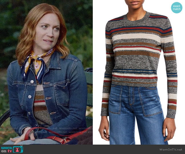 Veronica Beard Jora Cropped Striped Pullover worn by Julia Bechley (Brittany Snow) on Almost Family