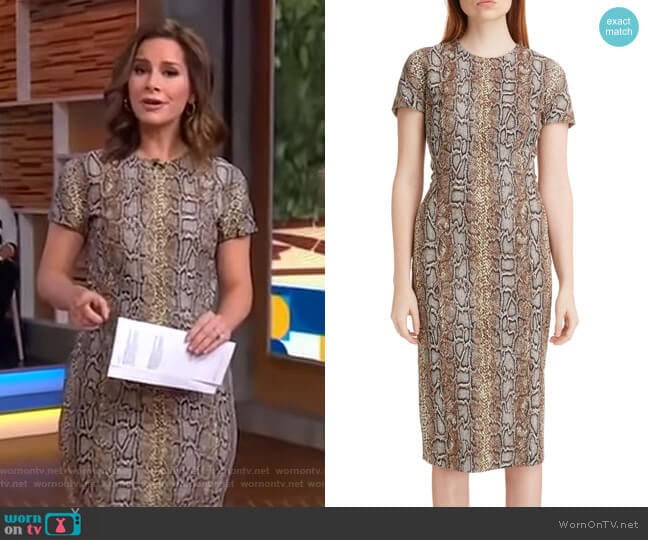 Snake Jacquard Sheath Dress by Victoria Beckham worn by Rebecca Jarvis on Good Morning America