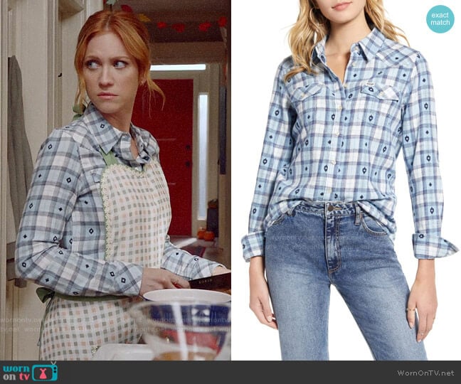 Wrangler Embroidered Western Check Shirt worn by Julia Bechley (Brittany Snow) on Almost Family