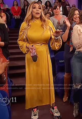 Wendy’s yellow satin maxi dress on The Wendy Williams Show