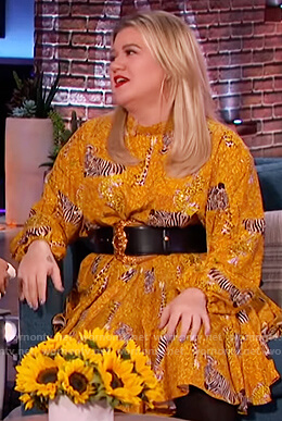 Kelly’s yellow zebra print dress on The Kelly Clarkson Show