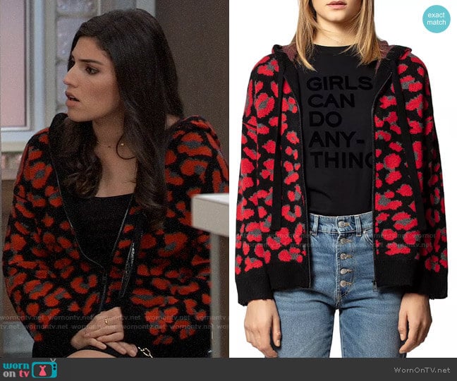 Zadig & Voltaire Lennox Leopard Cashmere Hoodie worn by Brook Lynn Quartermaine (Amanda Setton) on General Hospital