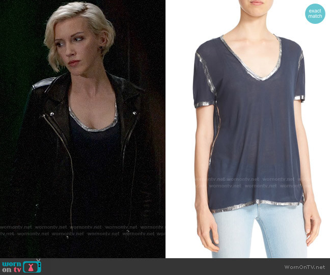 Zadig & Voltaire Tino Foil T-Shirt worn by Laurel Lance (Katie Cassidy) on Arrow