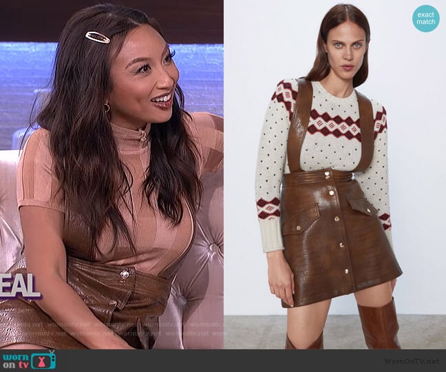 Faux Leather Mini Skirt with Suspenders by Zara worn by Jeannie Mai  on The Real