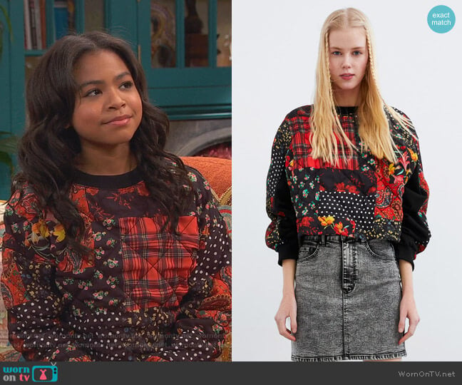 Patchwork Print Sweatshirt by Zara worn by Nia Baxter (Navia Robinson) on Ravens Home