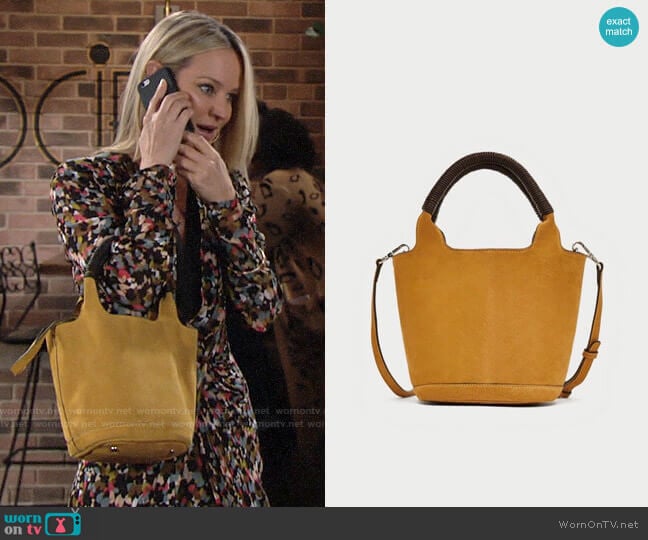 Zara Split Suede Midi Tote Bag worn by Sharon Collins (Sharon Case) on The Young & the Restless