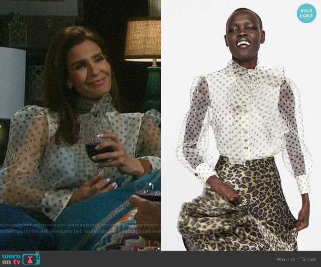 Zara Organza Blouse with Tie worn by Hope Williams (Kristian Alfonso) on Days of our Lives