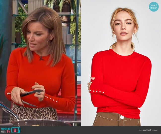 Sweater With Pearly Cuffs by Zara worn by Kit Hoover on Access Hollywood