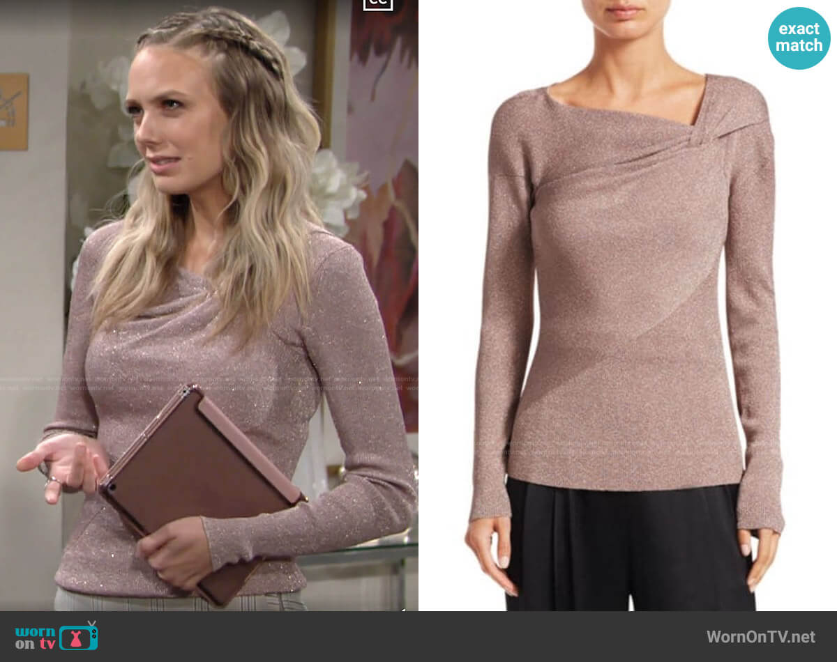 3.1 Phillip Lim Twist-Neck Ribbed Lurex Sweater worn by Abby Newman (Melissa Ordway) on The Young and the Restless