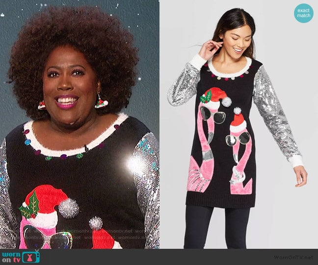 Flamingo Tunic Ugly Holiday Sweater by 33 Degrees at Target worn by Sheryl Underwood on The Talk