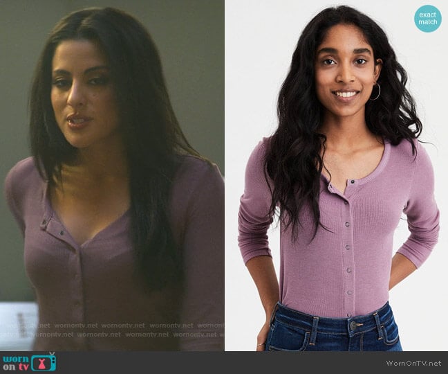 WornOnTV: Delilah’s purple henley top on You | Carmela Zumbado ...