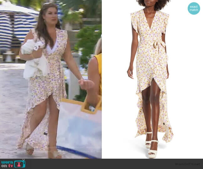 Andrea Ruffle Wrap Dress by AFRM worn by Emily Simpson on The Real Housewives of Orange County