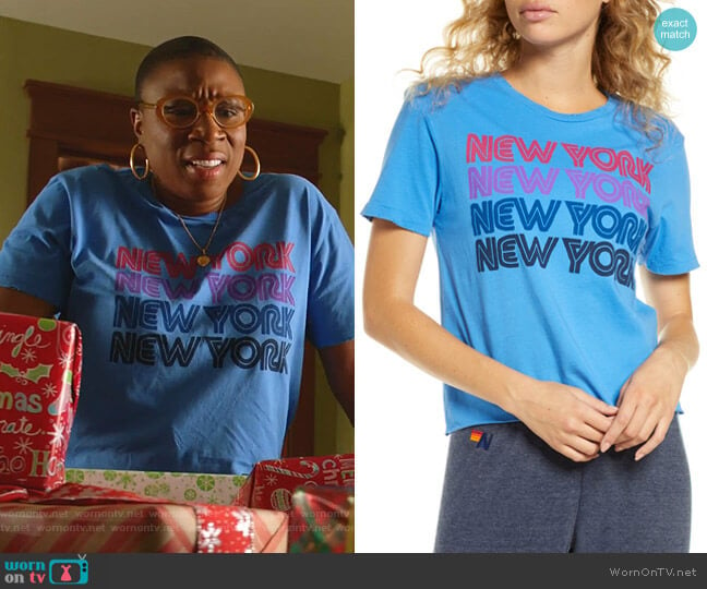 New York Repeat Graphic Boyfriend Tee by Aviator Nation worn by Henrietta Wilson (Aisha Hinds) on 9-1-1