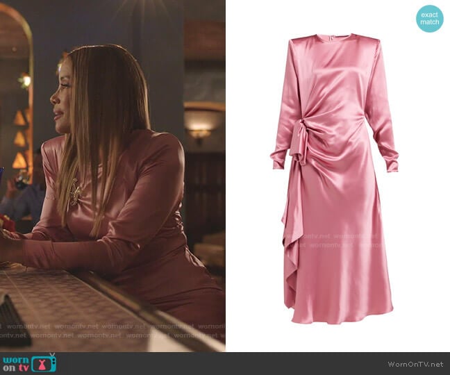 Gathered Silk-Charmeuse Midi Dress by Alessandra Rich worn by Dominique Deveraux (Michael Michele) on Dynasty