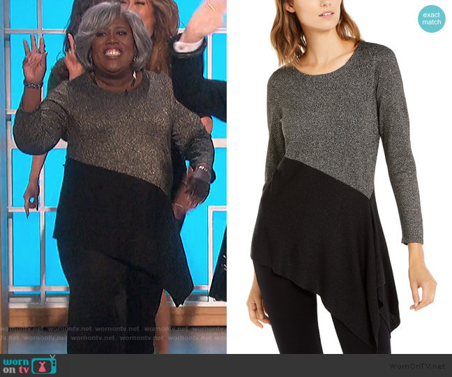 Asymmetrical Colorblocked Shimmer Top by Alfani worn by Sheryl Underwood  on The Talk