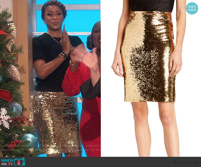 Ramos Sequin Fitted Skirt by Alice + Olivia worn by Eve on The Talk