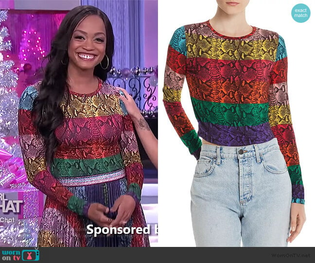 Delaina Stripe Crop Top by Alice + Olivia worn by Rachel Lindsay on The Real