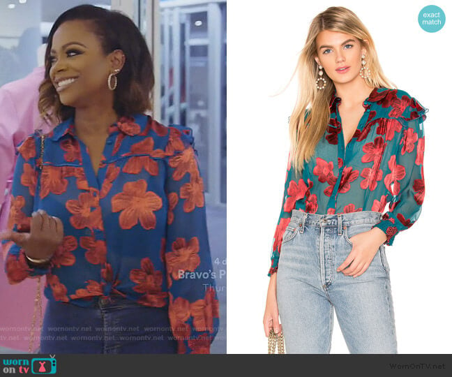 Ziggy Ruffle Sleeve Blouse by Alice + Olivia worn by Kandi Burruss on The Real Housewives of Atlanta