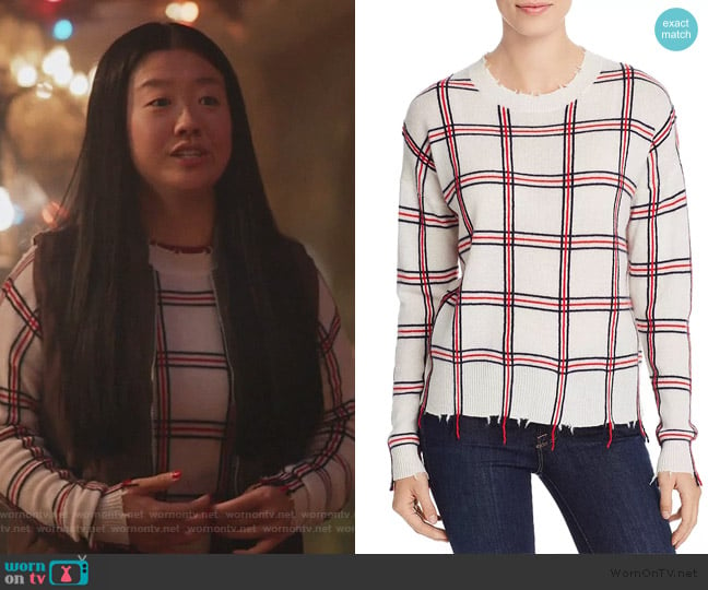 Distressed Plaid Cashmere Sweater by Aqua worn by Alice Kwan (Sherry Cola) on Good Trouble