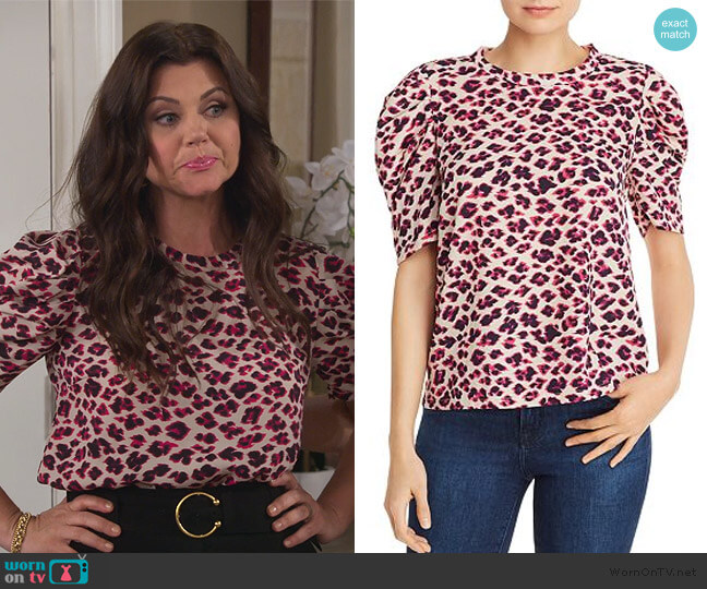 Puff-Sleeve Leopard Print Top by Aqua worn by Lori Mendoza (Tiffani Thiessen) on Alexa & Katie