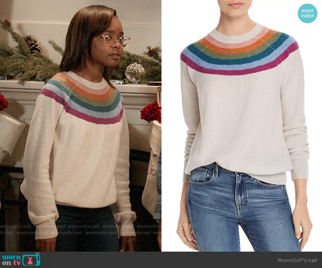Aqua Rainbow-Stripe Cashmere Sweater worn by Diane Johnson (Marsai Martin) on Blackish