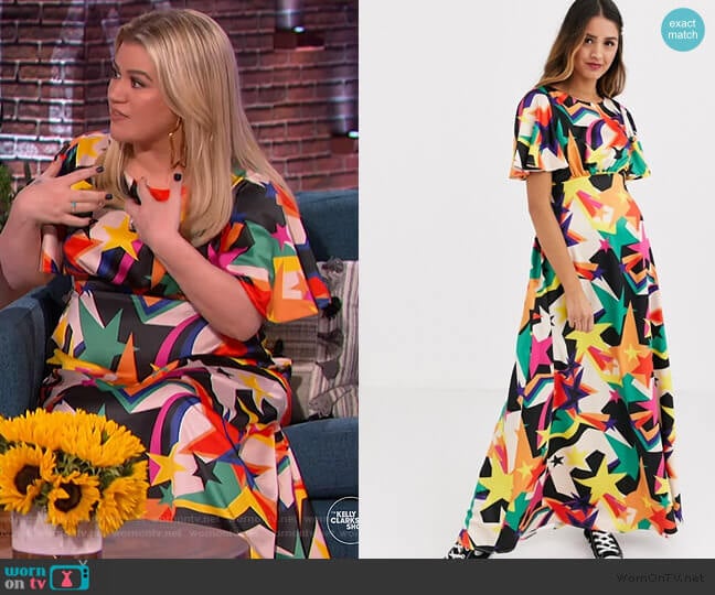 Twisted Wunder tea midaxi dress in retro star print by ASOS worn by Kelly Clarkson on The Kelly Clarkson Show