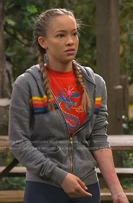 Ava’s grey striped hoodie on Bunkd